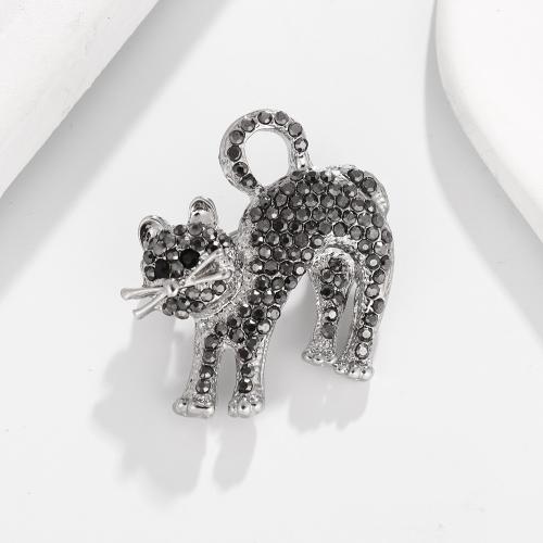 Tibetan Style Brooches, Cat, for woman & with rhinestone, more colors for choice, 37x37mm, Sold By PC