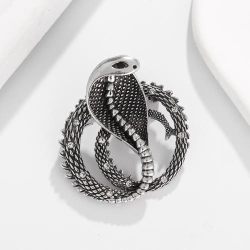 Tibetan Style Brooches, Snake, for man & with rhinestone, more colors for choice, 40x42mm, Sold By PC