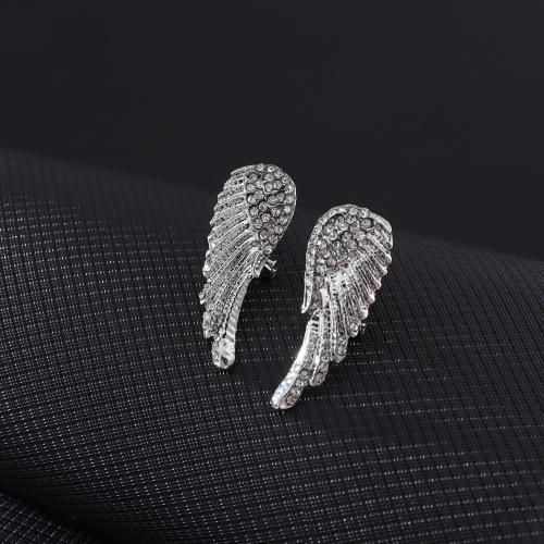 Zinc Alloy Stud Earring Angel Wing fashion jewelry & for woman & with rhinestone Sold By Pair