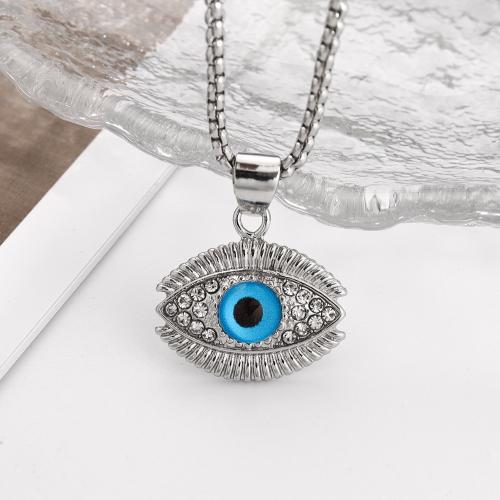 Evil Eye Jewelry Necklace, Tibetan Style, fashion jewelry & Unisex & with rhinestone, more colors for choice, Length:Approx 60 cm, Sold By PC