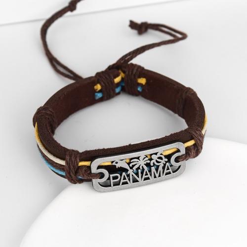 PU Leather Cord Bracelets, Tibetan Style, with Linen & PU Leather, fashion jewelry & for man, more colors for choice, Inner Diameter:Approx 75mm, Sold By PC