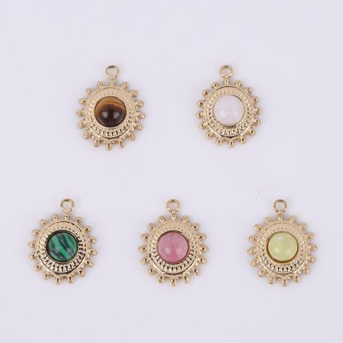 Stainless Steel Pendants, 316 Stainless Steel, with Natural Stone, Vacuum Ion Plating, different materials for choice, golden, 15x11.50mm, 10PCs/Bag, Sold By Bag