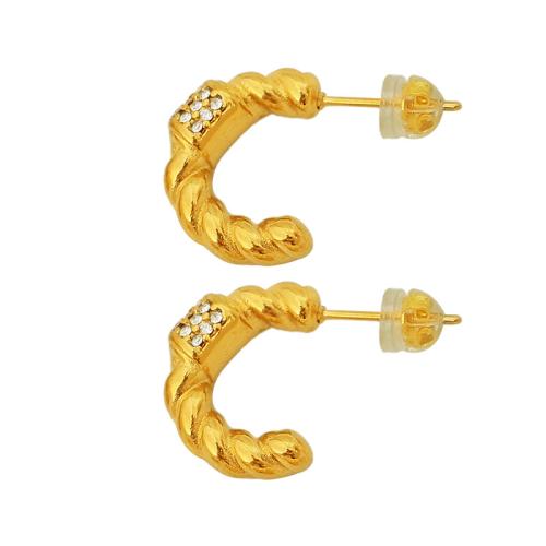 Stainless Steel Stud Earrings, 304 Stainless Steel, fashion jewelry & for woman & with rhinestone, golden, 17x13mm, Sold By Pair