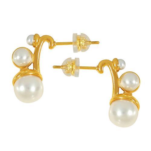 Stainless Steel Stud Earrings, 304 Stainless Steel, with Plastic Pearl, 18K gold plated, fashion jewelry & for woman, golden, 19x8mm, Sold By Pair