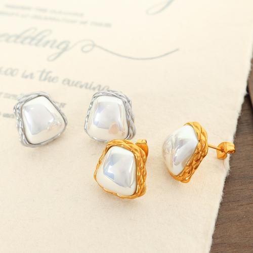 Edelstahl Ohrringe, 304 Edelstahl, mit Kunststoff Perlen, Unregelmäßige, Modeschmuck & für Frau, keine, 16x16mm, verkauft von Paar