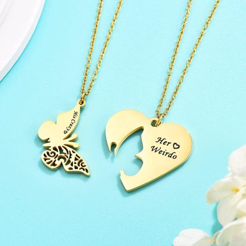 Couple Necklace, Titanium Steel, with 5CM extender chain, Heart, plated, for couple & hollow, more colors for choice, Length:45 cm, Sold By PC
