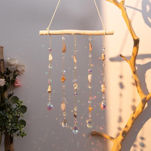 Hanging Ornaments, Brass, with Natural Stone & Wood, handmade, for home and office, mixed colors, nickel, lead & cadmium free, 300x700mm, Sold By PC