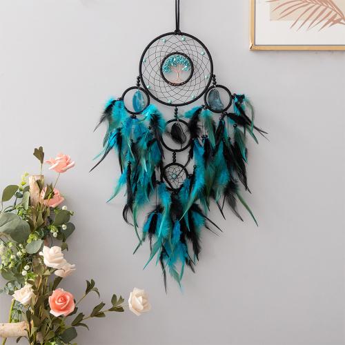 Fashion Dream Catcher, Brass, with Natural Stone & leather cord & Feather & Agate & Iron, handmade, for home and office, mixed colors, nickel, lead & cadmium free, 160x650mm, Sold By PC