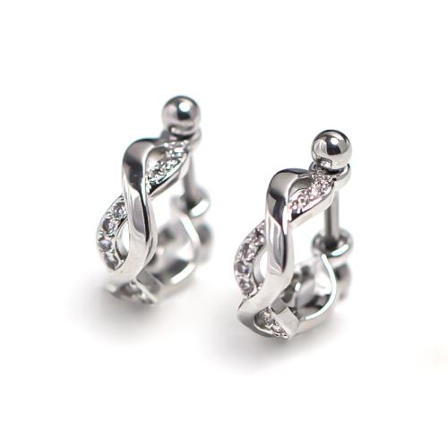 Brass Stud Earring with Cubic Zirconia silver color plated for man nickel lead & cadmium free Sold By PC