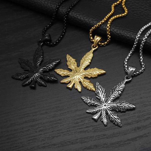 Titanium Steel Pendants Maple Leaf plated & for man Length 60 cm Sold By PC
