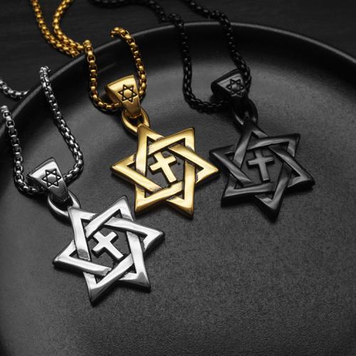 Titanium Steel Pendants, Hexagram, plated, different styles for choice & for man & enamel, more colors for choice, 53.44x29.74mm, Length:60 cm, Sold By PC