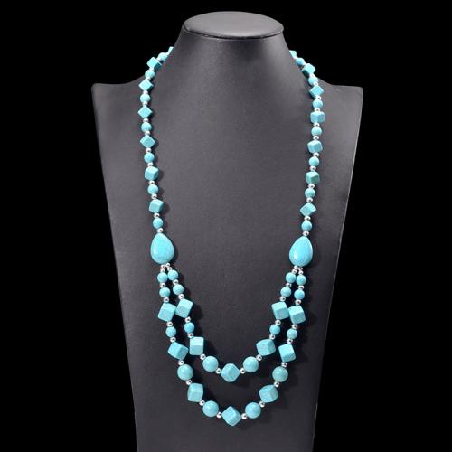 Fashion Turquoise Necklace, Double Layer & for woman, more colors for choice, Sold By PC