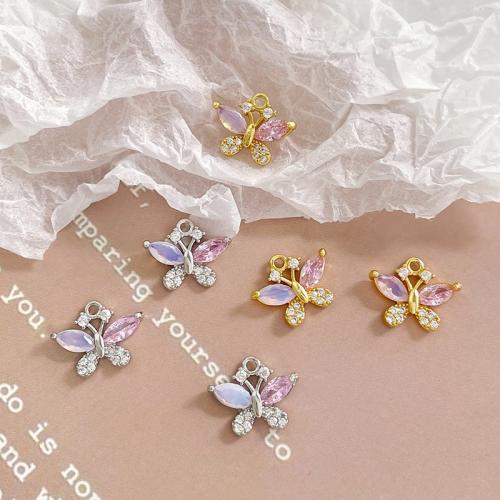 Cubic Zirconia Micro Pave Brass Pendant, Butterfly, plated, DIY & micro pave cubic zirconia, more colors for choice, nickel, lead & cadmium free, 13x10mm, Sold By PC