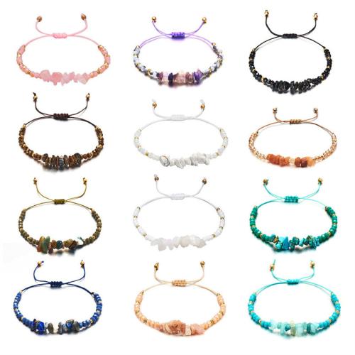 Gemstone Bracelets Natural Stone with Cotton Thread & Glass Beads & Zinc Alloy handmade fashion jewelry & Unisex Length 6.29-10.23 Inch Sold By PC