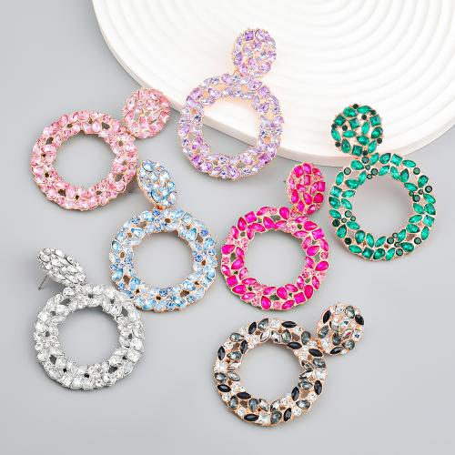 Tibetan Style Stud Earring, Round, for woman & with rhinestone & hollow, more colors for choice, 64x46mm, Sold By Pair