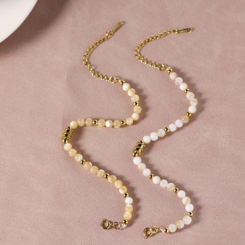 Bracelet d'acier titane, avec Shell Pearl, avec 5.5cm chaînes de rallonge, Placage de couleur d'or, bijoux de mode & pour femme, plus de couleurs à choisir, Longueur:15.5 cm, Vendu par PC