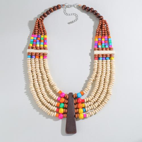 Wooden Necklace, Wood, with 7cm extender chain, handmade, fashion jewelry & multilayer & for woman, more colors for choice, Length:50 cm, Sold By PC