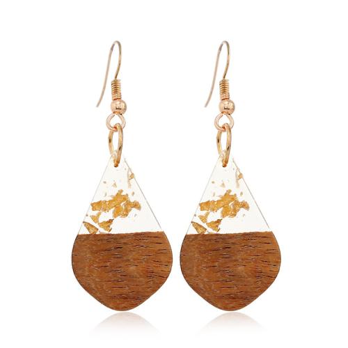 Boucles d'oreille en bois, avec résine, bijoux de mode & pour femme, 50x18mm, Vendu par paire