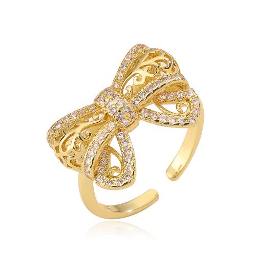 Cubic Zirconia Micro Pave Brass Ring Bowknot plated micro pave cubic zirconia & for woman golden Sold By PC