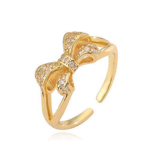 Cúbicos Circonia Micro Pave anillo de latón, metal, Lazo, chapado, micro arcilla de zirconia cúbica & para mujer, dorado, Vendido por UD