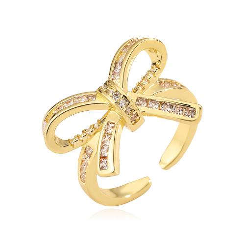 Cubic Zirconia Micro Pave Brass Ring Bowknot plated micro pave cubic zirconia & for woman golden Sold By PC