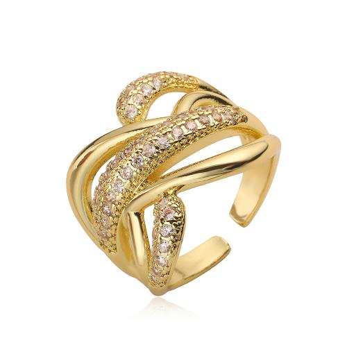 Cúbicos Circonia Micro Pave anillo de latón, metal, chapado, micro arcilla de zirconia cúbica & para mujer, dorado, Vendido por UD