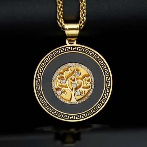 Stainless Steel Pendants, 316 Stainless Steel, plated, DIY & micro pave cubic zirconia, golden, 39mm, Sold By PC