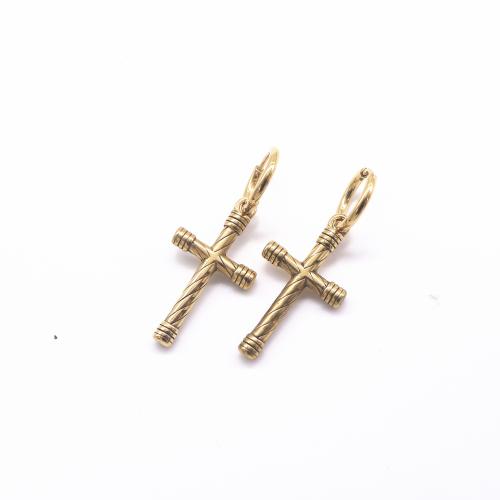 Huggie Hoop Drop Earring, 316 Stainless Steel, Cross, polished, Unisex, Crystal Gold, 42.50x17.30x3.50mm, Sold By PC