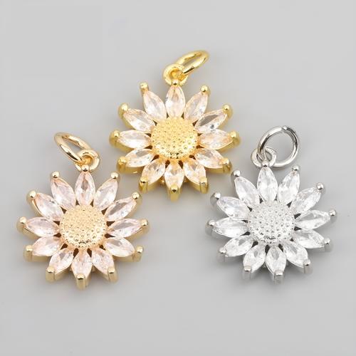 Cubic Zirconia Micro Pave Brass Pendant, Sunflower, plated, DIY & micro pave cubic zirconia, more colors for choice, 20PCs/Lot, Sold By Lot
