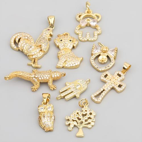 Cubic Zirconia Micro Pave Brass Pendant, plated, DIY & different styles for choice & micro pave cubic zirconia, golden, 20PCs/Lot, Sold By Lot