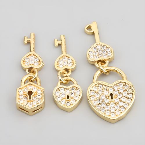 Cubic Zirconia Micro Pave Brass Pendant, plated, DIY & different size for choice & different styles for choice & micro pave cubic zirconia, golden, 20PCs/Lot, Sold By Lot