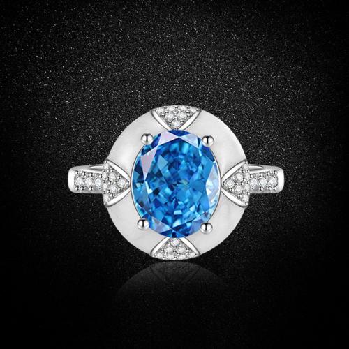 Cubic Zirconia Micro Pave Brass Ring with Gemstone & White Shell plated micro pave cubic zirconia & for woman & epoxy gel Sold By PC