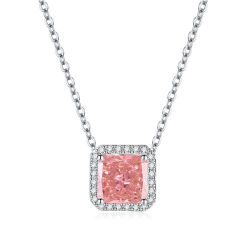 Cubic Zircon Micro Pave Brass Necklace, plated, micro pave cubic zirconia & for woman, silver color, Sold By PC
