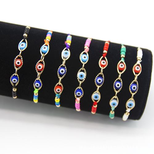 Bracelet en alliage de zinc, avec Seedbead & cordon de polyester, 12 pièces & styles différents pour le choix & pour femme, plus de couleurs à choisir, Longueur Environ 16 cm, Vendu par fixé