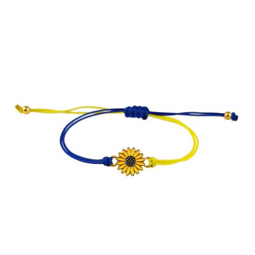 Bracelet en alliage de zinc, avec corde de cire, Placage, pour femme & émail, bleu et jaune, Longueur Environ 16-30 cm, Vendu par PC