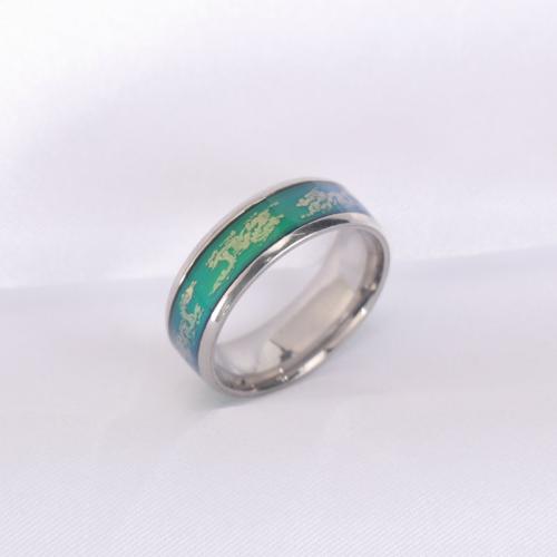 Enamel Mood Finger Ring, Aço inoxidável 304, banhado, unissex & tamanho diferente para a escolha & esmalte sensor, Mais cores pare escolha, vendido por PC