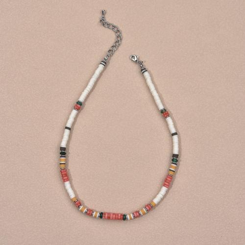 Edelstein Schmuck Halskette, Polymer Ton, mit Naturstein, mit Verlängerungskettchen von 5cm, für Frau, gemischte Farben, Länge:45 cm, verkauft von PC