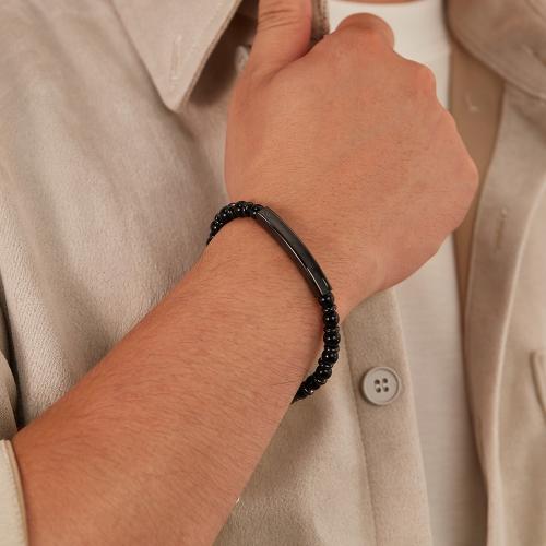 Bijoux bracelet en acier inoxydable, Acier inoxydable 304, avec agate noire, avec 6cm chaînes de rallonge, pour homme, plus de couleurs à choisir, Longueur:21 cm, Vendu par PC