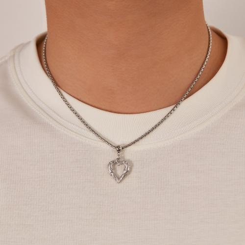 Stainless Steel Jewelry Necklace 304 Stainless Steel with 6cm extender chain Heart Vacuum Ion Plating for man Length 43 cm Sold By PC
