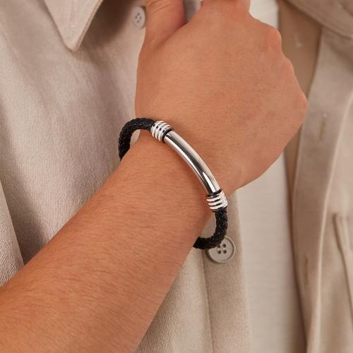 Stainless Steel Jewelry Bracelet, 304 Stainless Steel, with Magnet & PU Leather, Vacuum Ion Plating, for man, more colors for choice, Length:20 cm, Sold By PC