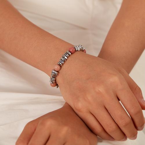 Stainless Steel Jewelry Bracelet 304 Stainless Steel with Rhodochrosite with 3.5cm extender chain Vacuum Ion Plating Unisex Length 19 cm Sold By PC