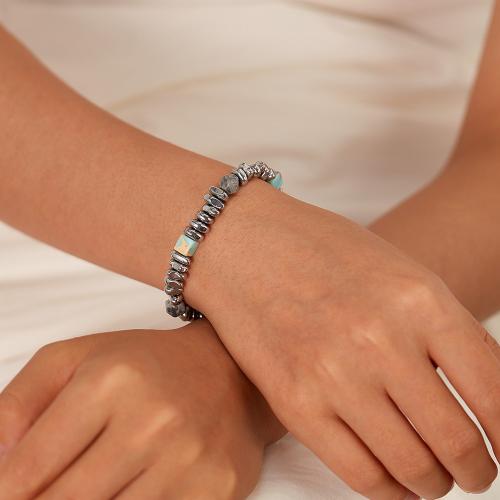 Stainless Steel Jewelry Bracelet, 304 Stainless Steel, with Map Stone & Hematite, with 3.5cm extender chain, Vacuum Ion Plating, Unisex, Length:19 cm, Sold By PC