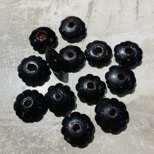 Lampwork Large Hole Bead, Flower, DIY, black, 27x10mm, Sold By PC