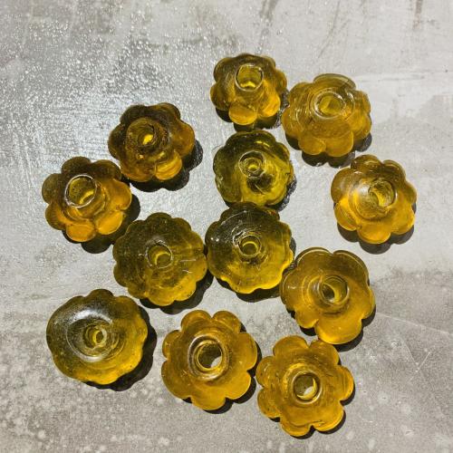 Lampwork Großes Loch Perlen, Blume, DIY, gelb, 30x14mm, verkauft von PC