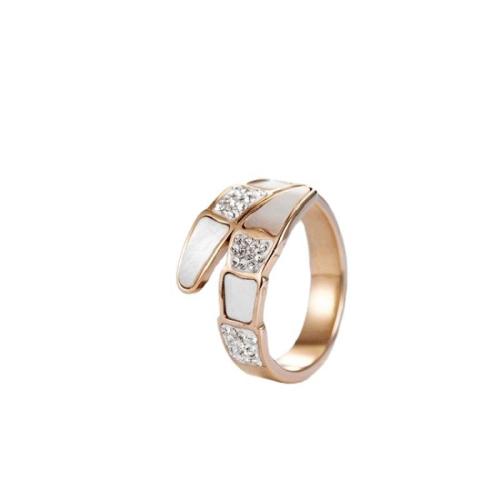 Titanium Steel Finger Ring, -val White Shell, Fa, galvanizált, különböző méretű a választás & a nő & strasszos, több színt a választás, Méret:6-8, Által értékesített PC