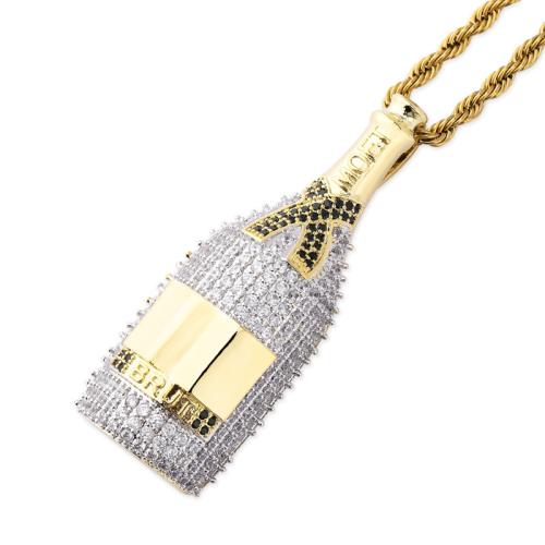 Brass Necklace Winebottle plated & micro pave cubic zirconia & for man Length Approx 24 Inch Sold By PC