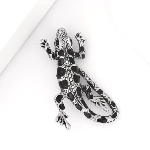 Tibetan Style Brooches, Lizard, Unisex & with rhinestone, more colors for choice, 35x55mm, Sold By PC