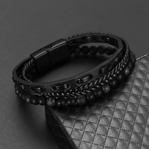PU Leather Cord Bracelets with Natural Stone fashion jewelry & for man Length Approx 21 cm Sold By PC