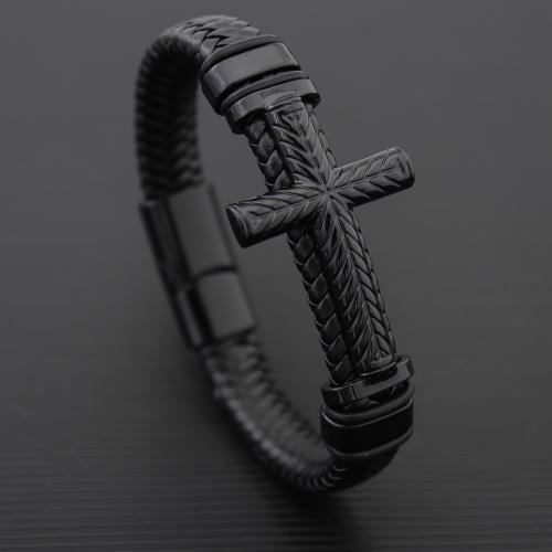Bracelets cordon PU, alliage de zinc, avec cuir PU, bijoux de mode & pour homme, plus de couleurs à choisir, Longueur:Environ 21.5 cm, Vendu par PC