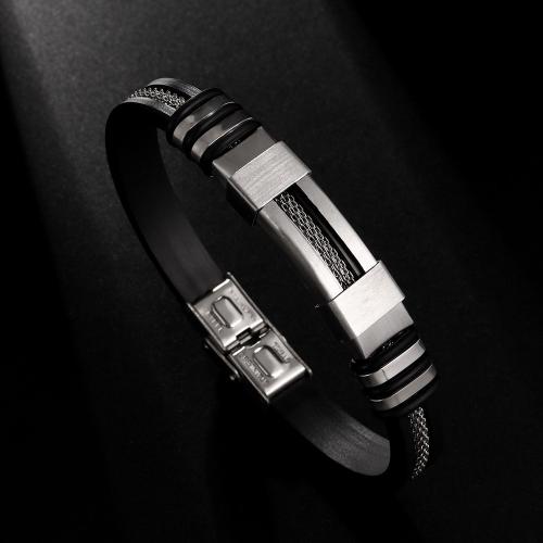 Siliconen Armbanden, 304 roestvrij staal, met Silicone, mode sieraden & voor de mens, meer kleuren voor de keuze, Lengte Ca 22 cm, Verkocht door PC